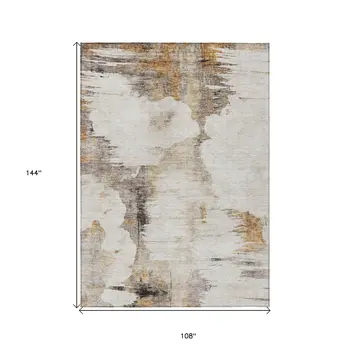 9' X 12' Beige Ivory And Taupe Abstract Washable Indoor Outdoor Area Rug
