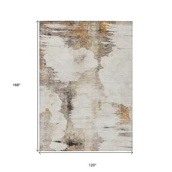 10' X 14' Beige Ivory And Taupe Abstract Washable Indoor Outdoor Area Rug