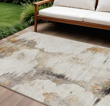10' X 14' Beige Ivory And Taupe Abstract Washable Indoor Outdoor Area Rug