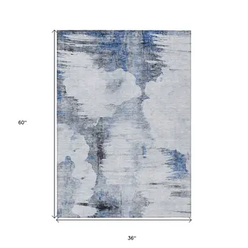 3' X 5' Navy Blue And Ivory Abstract Washable Indoor Outdoor Area Rug