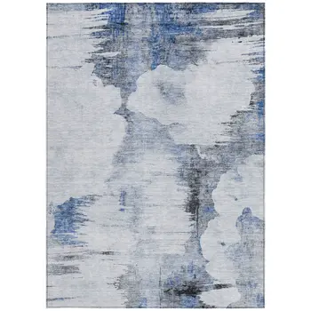 5' X 8' Navy Blue And Ivory Abstract Washable Indoor Outdoor Area Rug