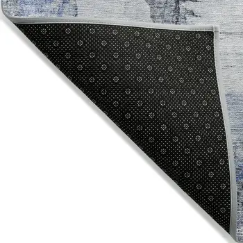 5' X 8' Navy Blue And Ivory Abstract Washable Indoor Outdoor Area Rug