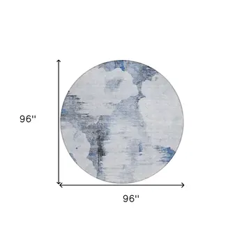 8' Navy Blue And Ivory Round Abstract Washable Indoor Outdoor Area Rug