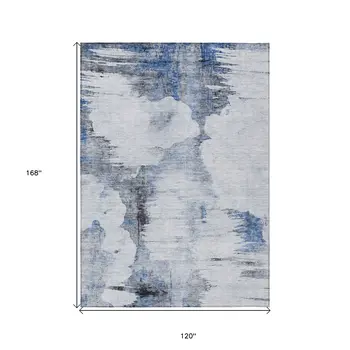 10' X 14' Navy Blue And Ivory Abstract Washable Indoor Outdoor Area Rug