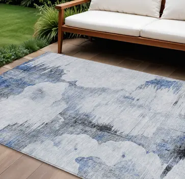 10' X 14' Navy Blue And Ivory Abstract Washable Indoor Outdoor Area Rug