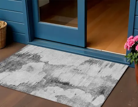 3' X 5' Gray Silver And Charcoal Abstract Washable Indoor Outdoor Area Rug