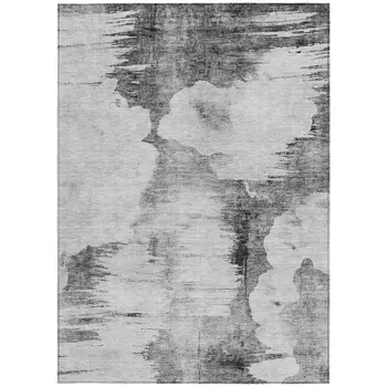 5' X 8' Gray Silver And Charcoal Abstract Washable Indoor Outdoor Area Rug