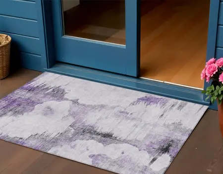 3' X 5' Purple Lavender And Gray Abstract Washable Indoor Outdoor Area Rug