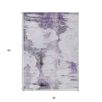 3' X 5' Purple Lavender And Gray Abstract Washable Indoor Outdoor Area Rug