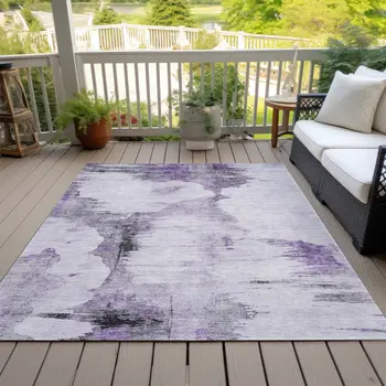 3' X 5' Purple Lavender And Gray Abstract Washable Indoor Outdoor Area Rug