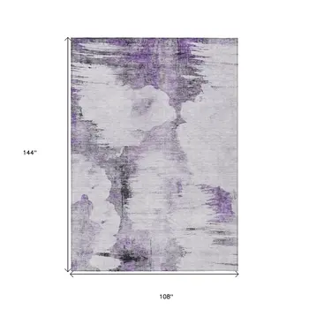 9' X 12' Purple Lavender And Gray Abstract Washable Indoor Outdoor Area Rug