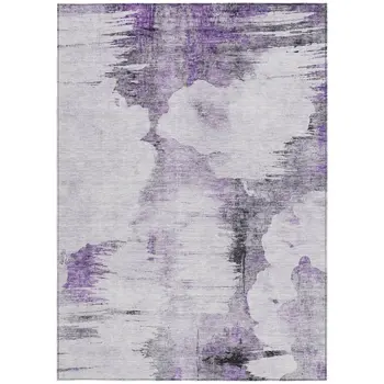 9' X 12' Purple Lavender And Gray Abstract Washable Indoor Outdoor Area Rug