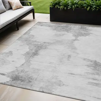 5' X 8' Silver Gray And Pewter Abstract Washable Indoor Outdoor Area Rug