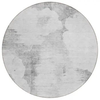 8' Silver Gray And Pewter Round Abstract Washable Indoor Outdoor Area Rug