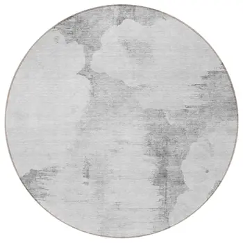 8' Silver Gray And Pewter Round Abstract Washable Indoor Outdoor Area Rug