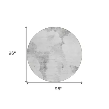 8' Silver Gray And Pewter Round Abstract Washable Indoor Outdoor Area Rug