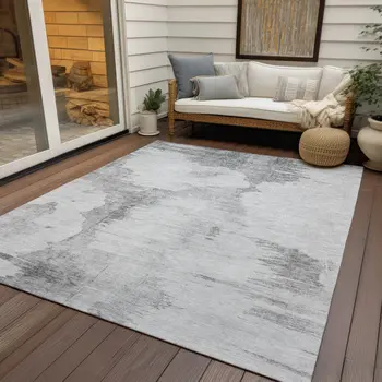 9' X 12' Silver Gray And Pewter Abstract Washable Indoor Outdoor Area Rug