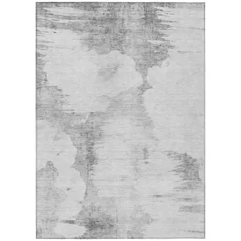 9' X 12' Silver Gray And Pewter Abstract Washable Indoor Outdoor Area Rug