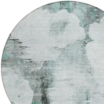 8' Teal Blue Silver And Gray Round Abstract Washable Indoor Outdoor Area Rug
