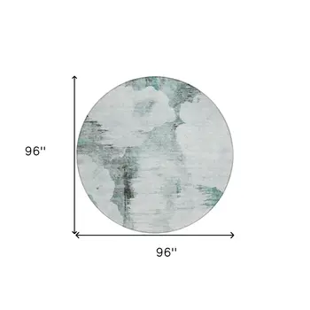 8' Teal Blue Silver And Gray Round Abstract Washable Indoor Outdoor Area Rug