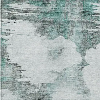 9' X 12' Teal Blue Silver And Gray Abstract Washable Indoor Outdoor Area Rug