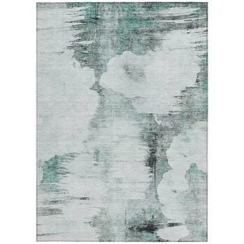 10' X 14' Teal Blue Silver And Gray Abstract Washable Indoor Outdoor Area Rug