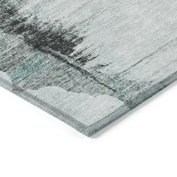 10' X 14' Teal Blue Silver And Gray Abstract Washable Indoor Outdoor Area Rug