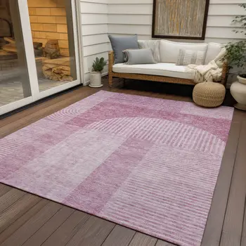 3' X 5' Blush Pink And Mauve Geometric Washable Indoor Outdoor Area Rug