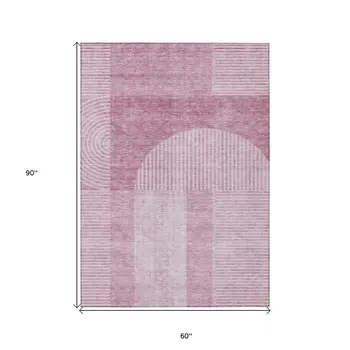 5' X 8' Blush Pink And Mauve Geometric Washable Indoor Outdoor Area Rug