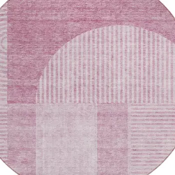 8' Blush Pink And Mauve Round Geometric Washable Indoor Outdoor Area Rug
