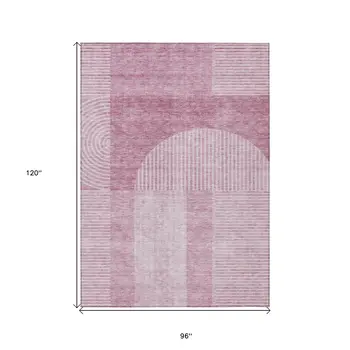 8' X 10' Blush Pink And Mauve Geometric Washable Indoor Outdoor Area Rug