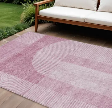 8' X 10' Blush Pink And Mauve Geometric Washable Indoor Outdoor Area Rug