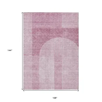 9' X 12' Blush Pink And Mauve Geometric Washable Indoor Outdoor Area Rug
