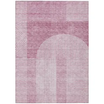 10' X 14' Blush Pink And Mauve Geometric Washable Indoor Outdoor Area Rug
