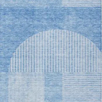 5' X 8' Sky Blue And Denim Blue Geometric Washable Indoor Outdoor Area Rug