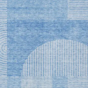 8' X 10' Sky Blue And Denim Blue Geometric Washable Indoor Outdoor Area Rug
