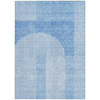 9' X 12' Sky Blue And Denim Blue Geometric Washable Indoor Outdoor Area Rug