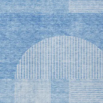 9' X 12' Sky Blue And Denim Blue Geometric Washable Indoor Outdoor Area Rug