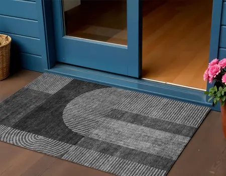 3' X 5' Charcoal Gray And Silver Geometric Washable Indoor Outdoor Area Rug