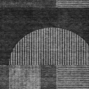 5' X 8' Charcoal Gray And Silver Geometric Washable Indoor Outdoor Area Rug
