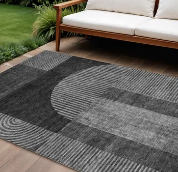8' X 10' Charcoal Gray And Silver Geometric Washable Indoor Outdoor Area Rug