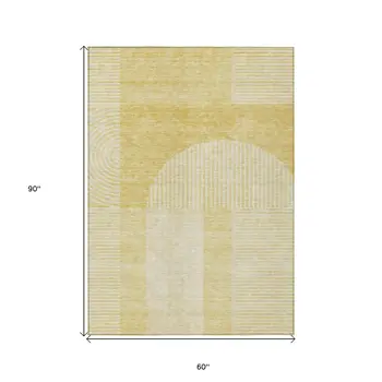 5' X 8' Gold Ivory And Yellow Geometric Washable Indoor Outdoor Area Rug
