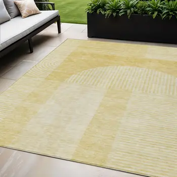 5' X 8' Gold Ivory And Yellow Geometric Washable Indoor Outdoor Area Rug