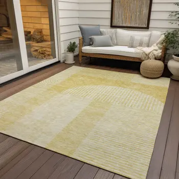 5' X 8' Gold Ivory And Yellow Geometric Washable Indoor Outdoor Area Rug