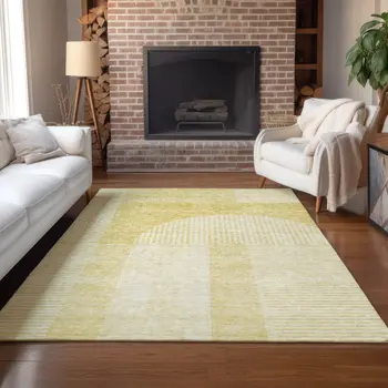 5' X 8' Gold Ivory And Yellow Geometric Washable Indoor Outdoor Area Rug