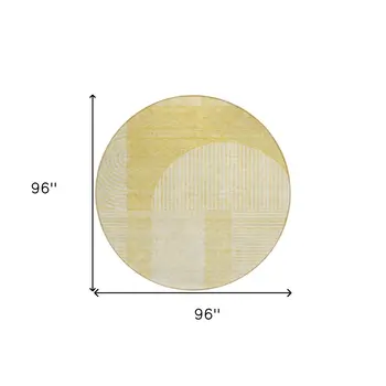 8' Gold Ivory And Yellow Round Geometric Washable Indoor Outdoor Area Rug