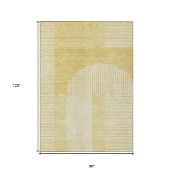 8' X 10' Gold Ivory And Yellow Geometric Washable Indoor Outdoor Area Rug