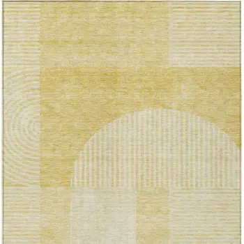 9' X 12' Gold Ivory And Yellow Geometric Washable Indoor Outdoor Area Rug