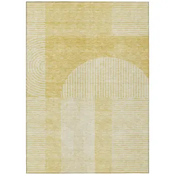9' X 12' Gold Ivory And Yellow Geometric Washable Indoor Outdoor Area Rug