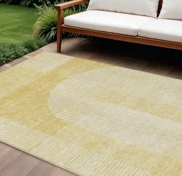 10' X 14' Gold Ivory And Yellow Geometric Washable Indoor Outdoor Area Rug